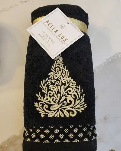 New Set Holiday Hand Towels Black Gold, View more