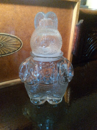 #18 Vintage Textured Boy Bunny Glass Easter Candy Jar