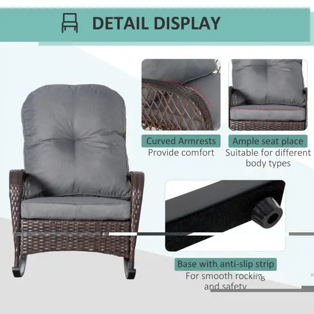 Rattan Rocking Chair, Outdoor Wicker Patio Rocker Chair Furnitur in Chairs & Recliners in Markham / York Region - Image 7