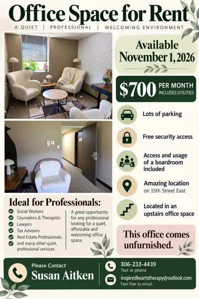 Office Space Available November 1st! Looking for a quiet, professional space to call your own? We ha...