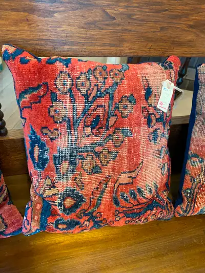 Two Antique Vintage Carpet Pillows, View more