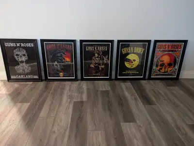 Set of 5 Guns n' Roses 18" x 24" Framed Concert Posters, 5 Different North American locations & 2016...