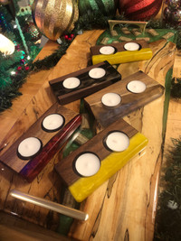 Black walnut and epoxy tea light candle holders