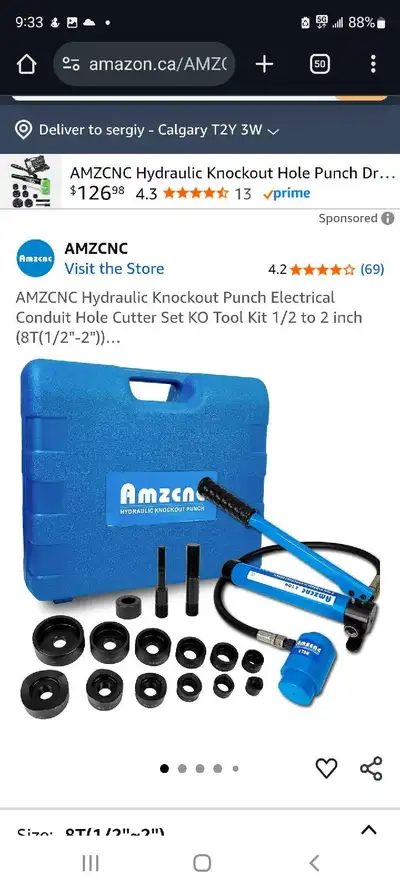 AMZCNC Hydraulic Knockout Punch Electrical Conduit Hole Cutter Set KO Tool Kit 1/2 to 2 inch (8T(1/2...