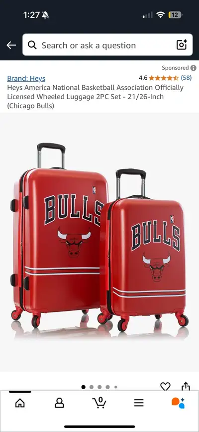 This Heys America NBA officially licensed 2-piece wheeled luggage set, adorned with the Chicago Bull...