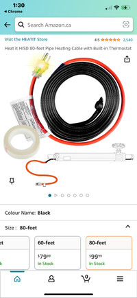 Heat it HISD 80-feet Pipe Heating Cable with Built-in Thermostat
