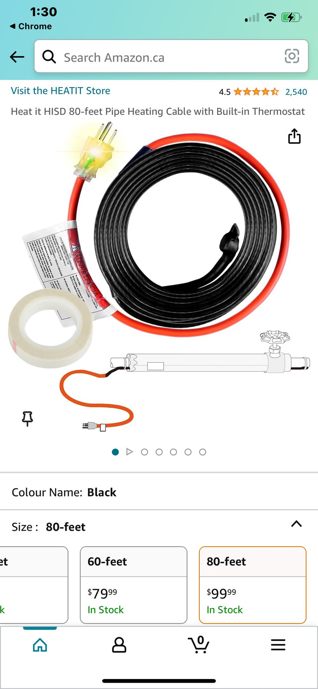 Heat it HISD 80-feet Pipe Heating Cable with Built-in Thermostat in Heating, Cooling & Air in City of Toronto