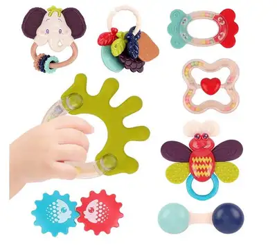 Nueplay Lot de 8 hochets pour bébé, jouets de dentition à mâcher pour tout-petits, shaker à main et...