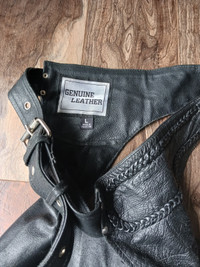 Black leather unisex motorcycle chaps for sale