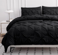 New 7 Pc Queen Bed In A Bag Black Comforter Set - Pinch Pleated