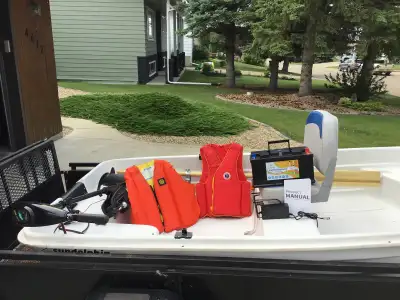 Includes electric motor, oars, lithium battery and charger, life jackets, captain seat