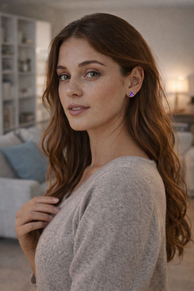 SE-23-14K Gold Amethyst Stud Earrings Solid Gold in Jewellery & Watches in Edmonton - Image 5