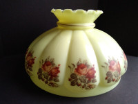 Vintage Canary Yellow Green Melon Glass Lamp Shade with Roses