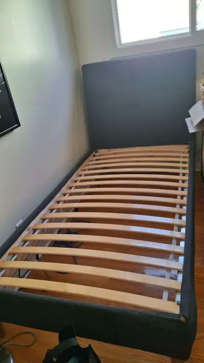 Twin Bedframe - IKEA, blue fabric, barely used. Sherwood Park PU, View more