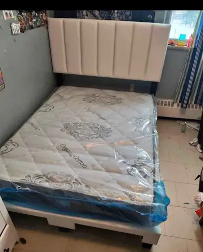 Never Used !! Queen bed frame with mattress, View more
