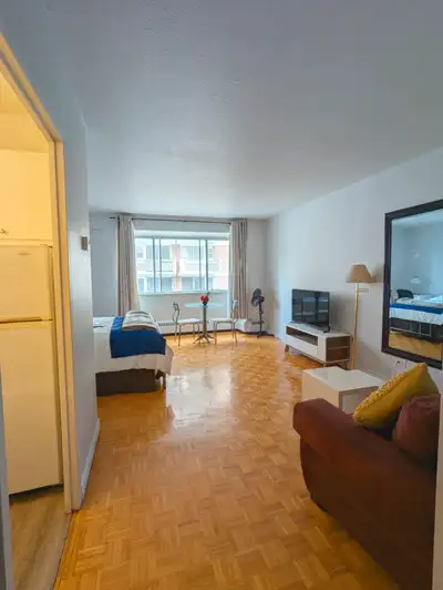 Studio moderne meublé à louer 80$/nuit. Disponible jusqu'au 30 juin. Situé au centre-ville, à ave du...