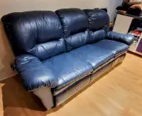 Divan inclinable 3 places cuir bleu /  recliner couch leather 