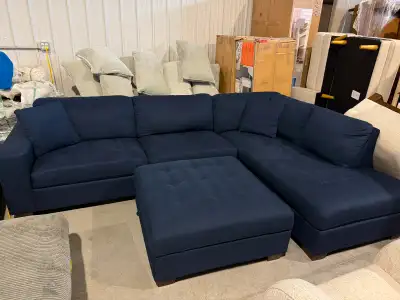Blue sofa with storage ottoman, View more