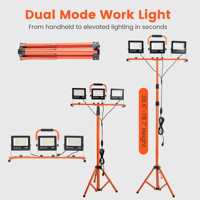 30000 Lumen Work Lights with Stand, 3 Adjustable Head LED Work L in Outdoor Lighting in City of Toronto - Image 5