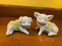 Vintage White Pig Salt and Pepper Shakers w/Yellow Sunflowers