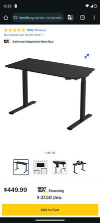 Ergopixel Altura Leggero 47"W Adjustable Standing Desk - Black -