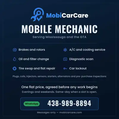 I fix your car in your driveway. Evenings and weekends available. PRICES IN MISSISSAUGA ✅ Seasonal t...