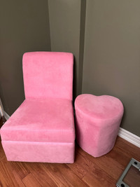 Pink Chair with Heart Ottoman set