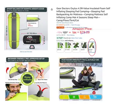 Gear Doctors 4-Seasons (4.3R) Self Inflating Foam Sleeping Pad, View more