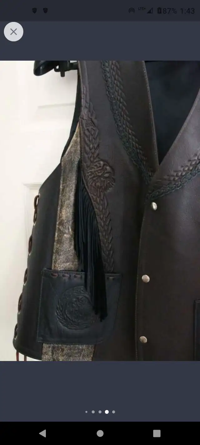 Custom Leather Motorcycle Vest L-XL Fringe NEW! in Motorcycle Parts & Accessories in Hamilton - Image 4