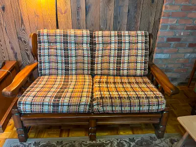 Sofa de 2 places en bois massif (housses coussins amovibles), View more