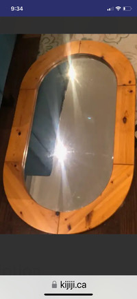Extra large mid century modern oval mirror in solid pine