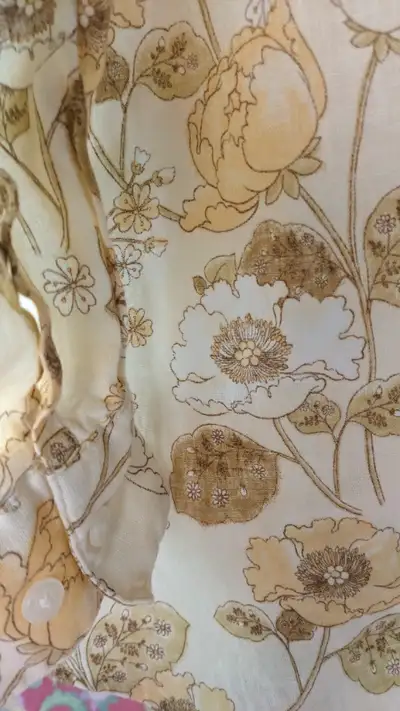 This lovely linen blouse has 3/4 length sleeves and the yellows are very soft in tone. from L.L.Bean...