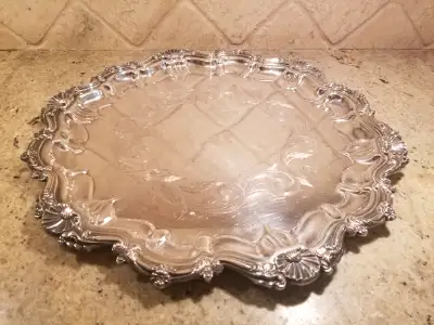 14" Round fluted tray - Birks E.P. Copper Silver Plate, View more