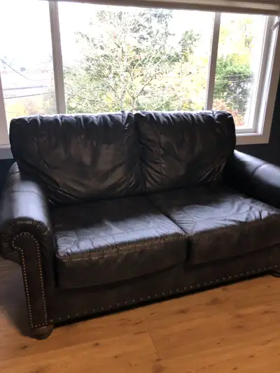 Dark Brown Leather Couch & Loveseat - With Pull-Out Queen Bed, View more