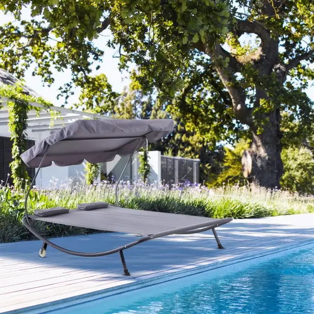 Double Patio Lounger with Adjustable Canopy, Outdoor Daybed Hamm in Patio & Garden Furniture in Markham / York Region - Image 2