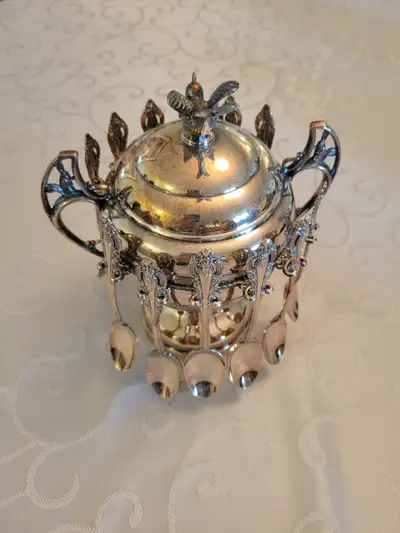 Vintage Silver Plated Spoon Holder with Spoons, View more