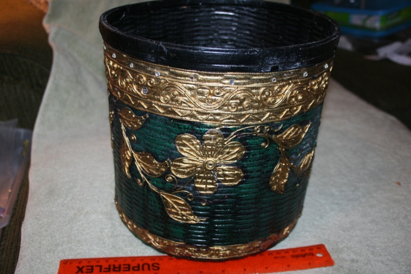 THAILAND WOVEN LACQUERED BASKET Great Decorative Garbage Bin + Home
