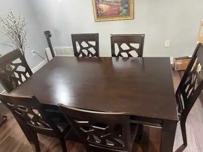 Dinning table with 6 chairs set - engineered solid wood, View more