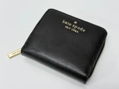 Kate Spade New York Black Leather Wallet Compact Card Holder, View more