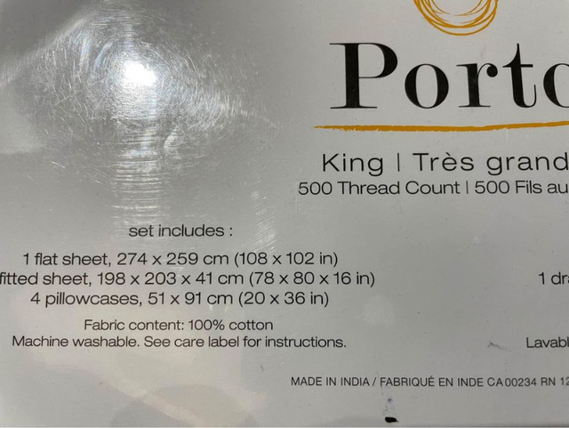 New Porto King Size 100% Cotton Sateen 6 pcs Sheet Set-500 TC in Bedding in Mississauga / Peel Region - Image 3