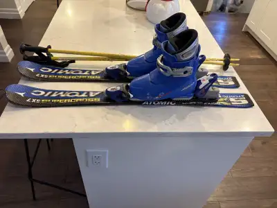downhill skis 90cm boots size 1 and poles , View more