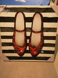 Red Shoes with Black and White lines canvas