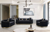Royal Luxury    Velvet Sofa Set In  Black NewArrival