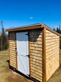 Brand new eastern cedar shake sided shed 6x8 with barn door 