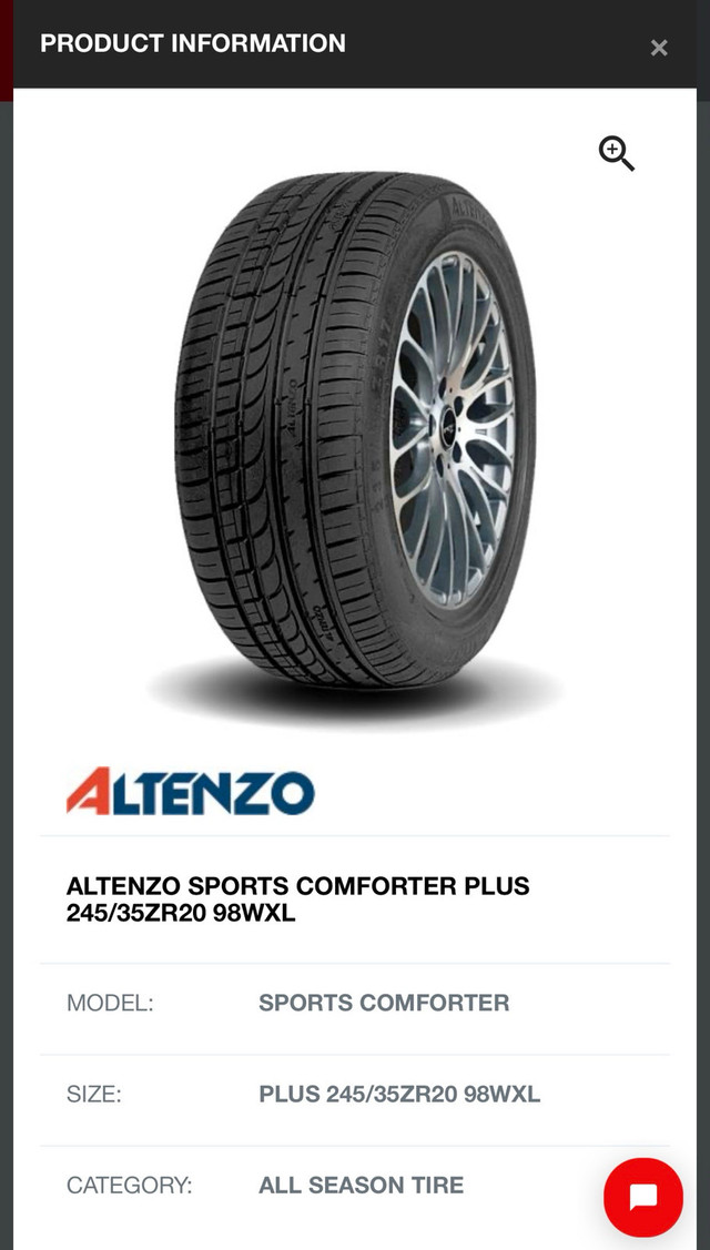 2 Brand new tires (245/35/R20 98WXL) all season Altenzo sport in Tires & Rims in Mississauga / Peel Region