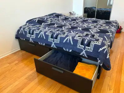 King Mattress + King Bed frame with big storage, black/Luröy, View more
