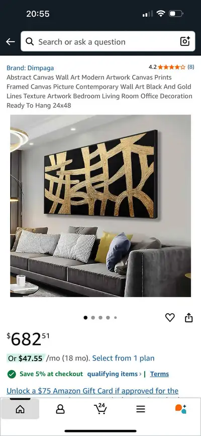 NEW Abstract Wall Art - 24x48” - Black & Gold - Still Sealed, View more