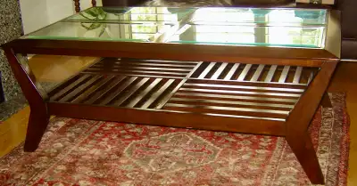 Beautiful Solid Mahogany Custom Coffee Table-Bevelled Glass Top, View more