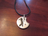 Sterling Silver Pendant (the golfer) with Black Material Chain