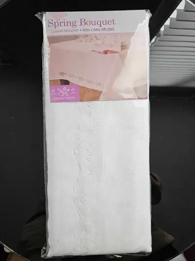 White Spring Bouquet Cutwork Oblong Tablecloth, View more